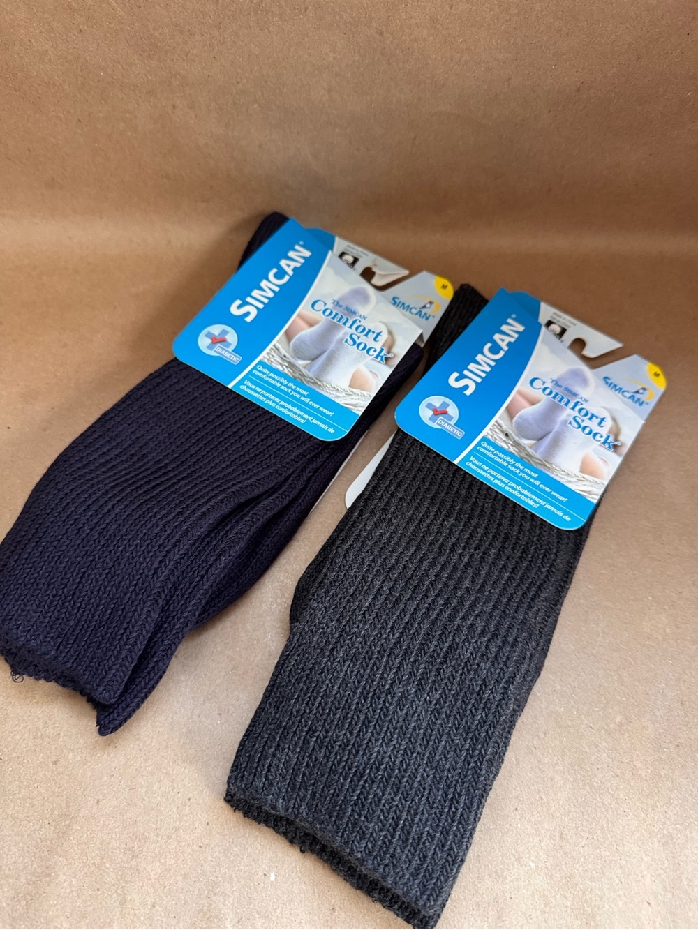 NWT 2 pairs Simcam Comfort Diabetic Friendly Socks (charcoal and navy). Size M